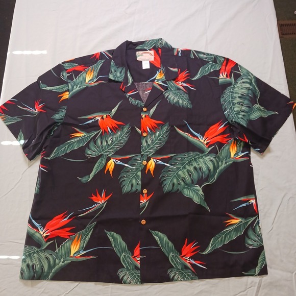 VINTAGE Paradise Found Shirt Black Bird of Paradise Monstera Hawaiian Men's 2XL - Picture 2 of 10